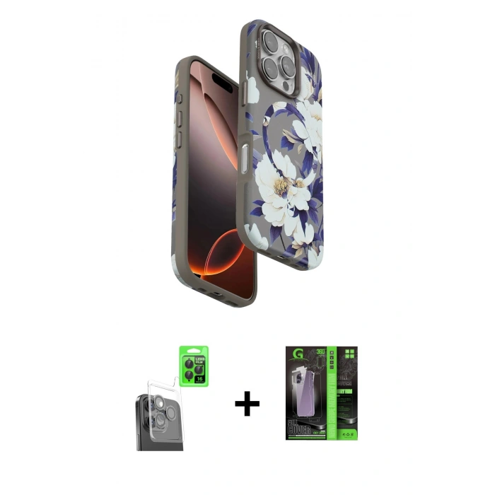 MARSİLYAN™- iPhone 16 Pro Kılıf Siluet Doku - Şeffaf 360 Full Body Arka Koruyucu + Raze Metal Kamera Lens - SH