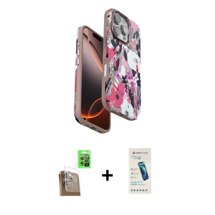 MARSİLYAN™- iPhone 16 Pro Kılıf Siluet Doku - Şeffaf Pasifik Cam Ekran Koruyucu + Raze Metal Kamera Lens - CLTM