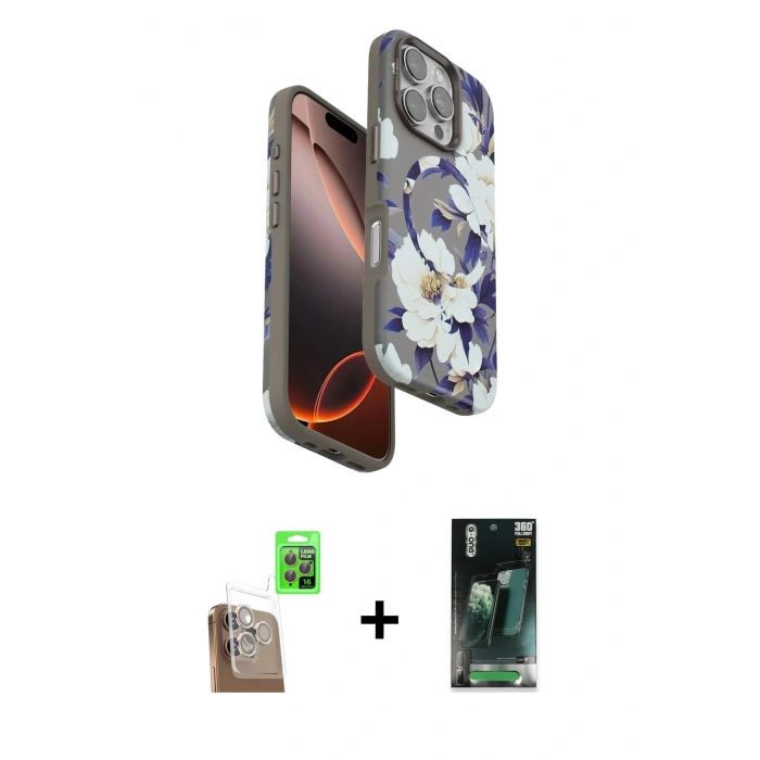MARSİLYAN™- iPhone 16 Pro Kılıf Siluet Doku - Siyah 360 Mat Full Body Arka Koruyucu + Raze Metal Kamera Lens - CLTM
