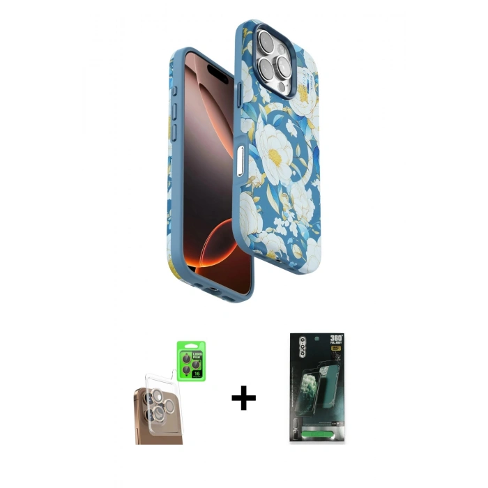 MARSİLYAN™- iPhone 16 Pro Kılıf Siluet Doku - Siyah 360 Mat Full Body Arka Koruyucu + Raze Metal Kamera Lens - CLTM