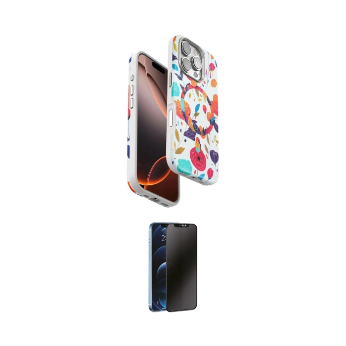 MARSİLYAN™- iPhone 16 Pro Kılıf Siluet Doku - Siyah 3D Antistatik Hayalet Cam Ekran Koruyucu