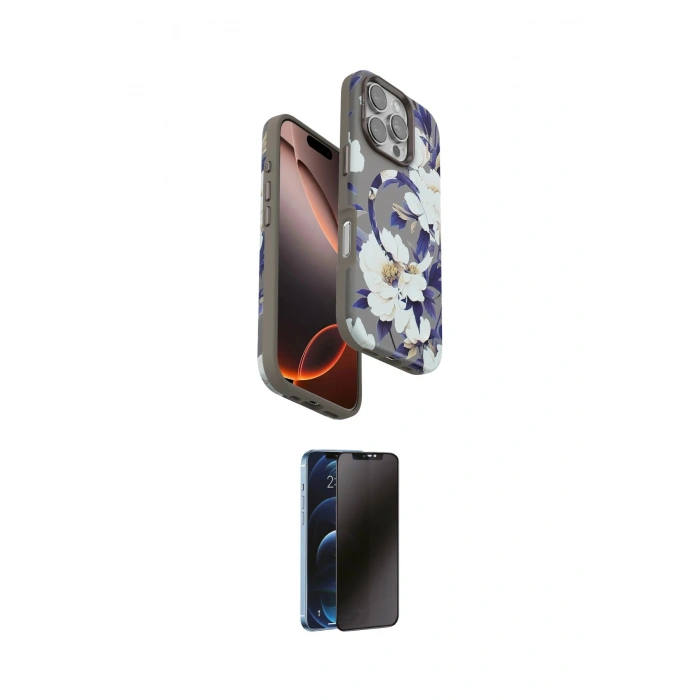 MARSİLYAN™- iPhone 16 Pro Kılıf Siluet Doku - Siyah 3D Antistatik Hayalet Cam Ekran Koruyucu