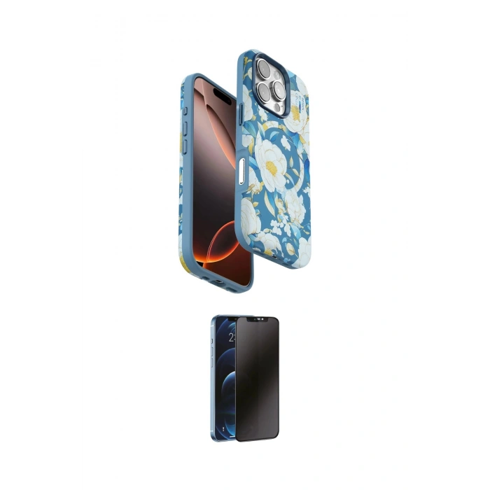 MARSİLYAN™- iPhone 16 Pro Kılıf Siluet Doku - Siyah 3D Antistatik Hayalet Cam Ekran Koruyucu