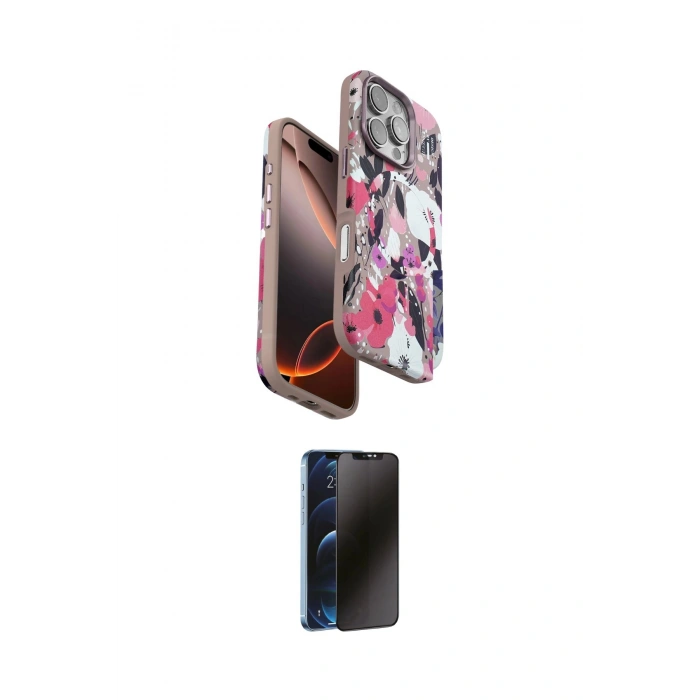 MARSİLYAN™- iPhone 16 Pro Kılıf Siluet Doku - Siyah 3D Antistatik Hayalet Cam Ekran Koruyucu