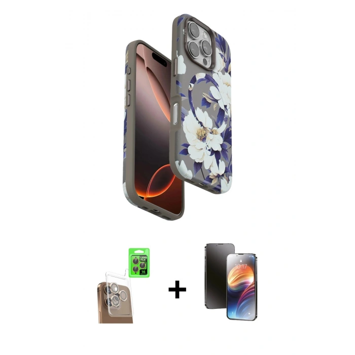 MARSİLYAN™- iPhone 16 Pro Kılıf Siluet Doku - Siyah 3D Antistatik Mat Seramik Nano Ekran Koruyucu + Raze Metal Kamera Lens - CLTM