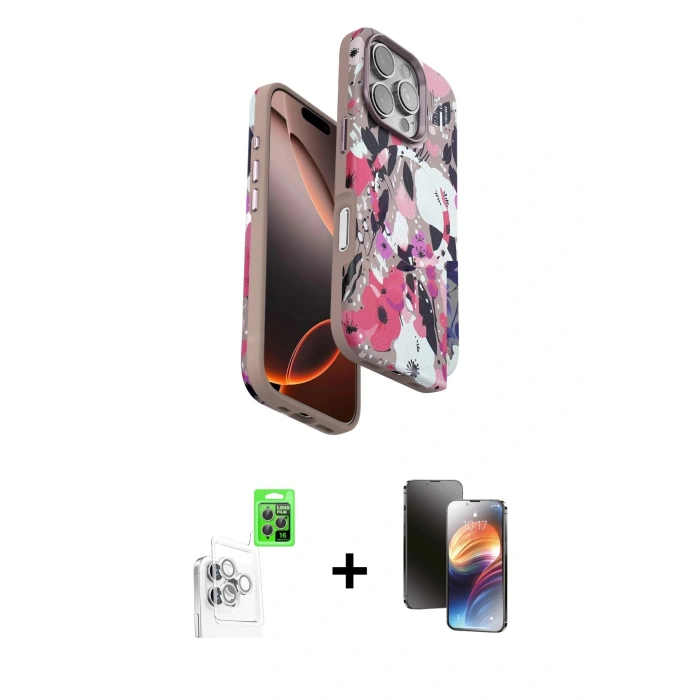 MARSİLYAN™- iPhone 16 Pro Kılıf Siluet Doku - Siyah 3D Antistatik Mat Seramik Nano Ekran Koruyucu + Raze Metal Kamera Lens - BZ