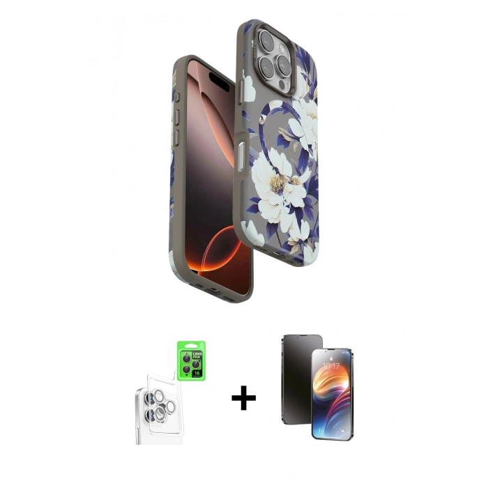 MARSİLYAN™- iPhone 16 Pro Kılıf Siluet Doku - Siyah 3D Antistatik Mat Seramik Nano Ekran Koruyucu + Raze Metal Kamera Lens - BZ