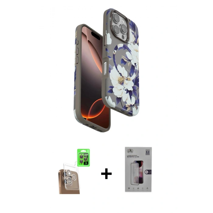 MARSİLYAN™- iPhone 16 Pro Kılıf Siluet Doku - Siyah Bilvis 3D Mat Cam Ekran Koruyucu + Raze Metal Kamera Lens - CLTM