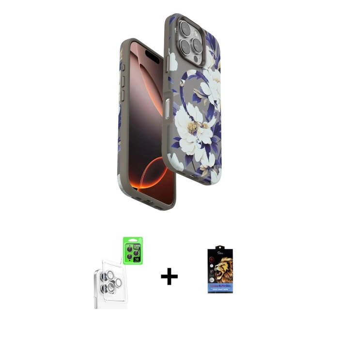 MARSİLYAN™- iPhone 16 Pro Kılıf Siluet Doku - Siyah Buffer Hayalet Cam Ekran Koruyucu + Raze Metal Kamera Lens - BZ