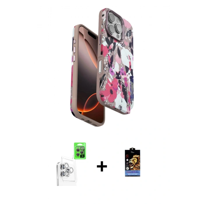 MARSİLYAN™- iPhone 16 Pro Kılıf Siluet Doku - Siyah Buffer Hayalet Cam Ekran Koruyucu + Raze Metal Kamera Lens - BZ