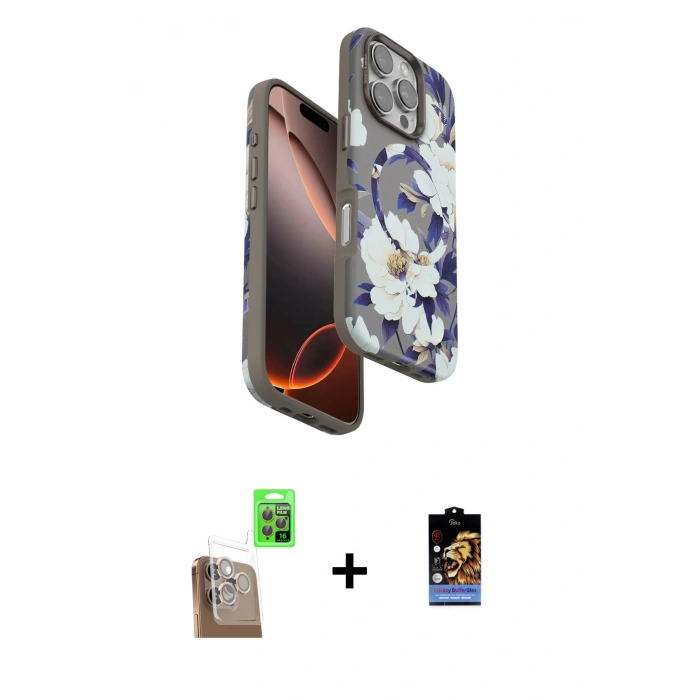 MARSİLYAN™- iPhone 16 Pro Kılıf Siluet Doku - Siyah Buffer Hayalet Cam Ekran Koruyucu + Raze Metal Kamera Lens - CLTM