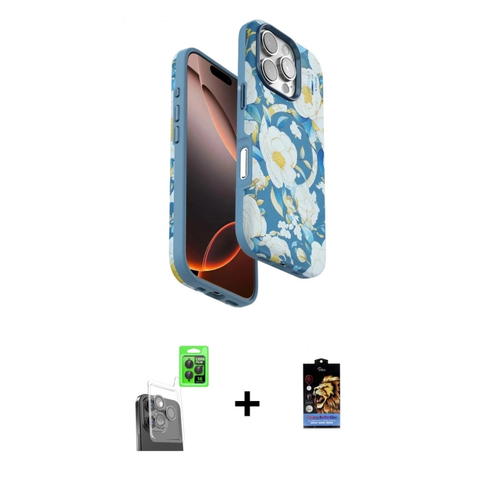 MARSİLYAN™- iPhone 16 Pro Kılıf Siluet Doku - Siyah Buffer Hayalet Cam Ekran Koruyucu + Raze Metal Kamera Lens - SH