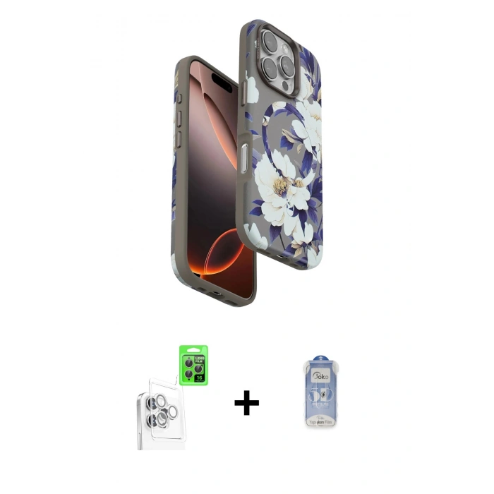 MARSİLYAN™- iPhone 16 Pro Kılıf Siluet Doku - Siyah Joko Magic 5D Cam + Raze Metal Kamera Lens - BZ