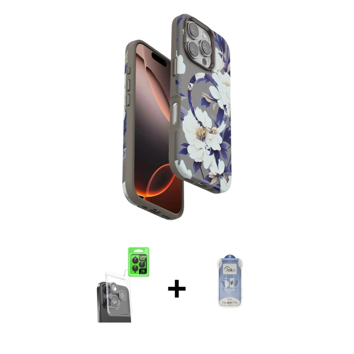 MARSİLYAN™- iPhone 16 Pro Kılıf Siluet Doku - Siyah Joko Magic 5D Cam + Raze Metal Kamera Lens - SH