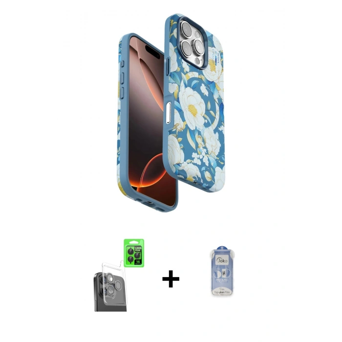 MARSİLYAN™- iPhone 16 Pro Kılıf Siluet Doku - Siyah Joko Magic 5D Cam + Raze Metal Kamera Lens - SH