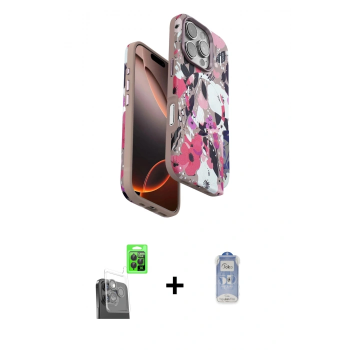 MARSİLYAN™- iPhone 16 Pro Kılıf Siluet Doku - Siyah Joko Magic 5D Cam + Raze Metal Kamera Lens - SH