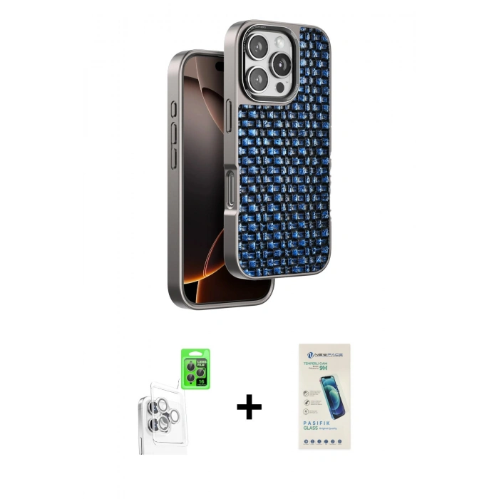 MARSİLYAN™- iPhone 16 Pro Kılıf Siluet Form Serisi - Şeffaf Pasifik Cam Ekran Koruyucu + Raze Metal Kamera Lens - BZ