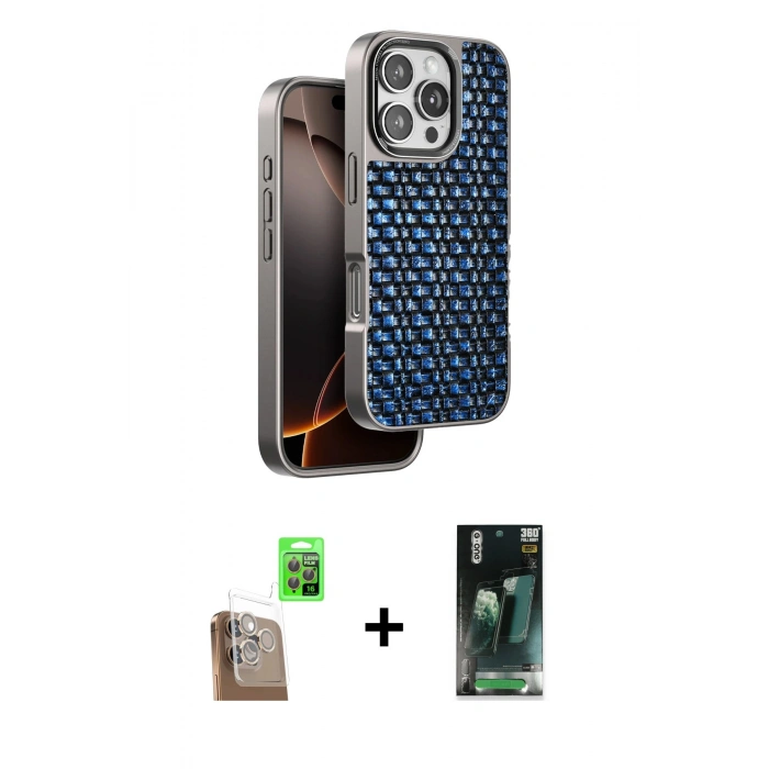 MARSİLYAN™- iPhone 16 Pro Kılıf Siluet Form Serisi - Siyah 360 Mat Full Body Arka Koruyucu + Raze Metal Kamera Lens - CLTM