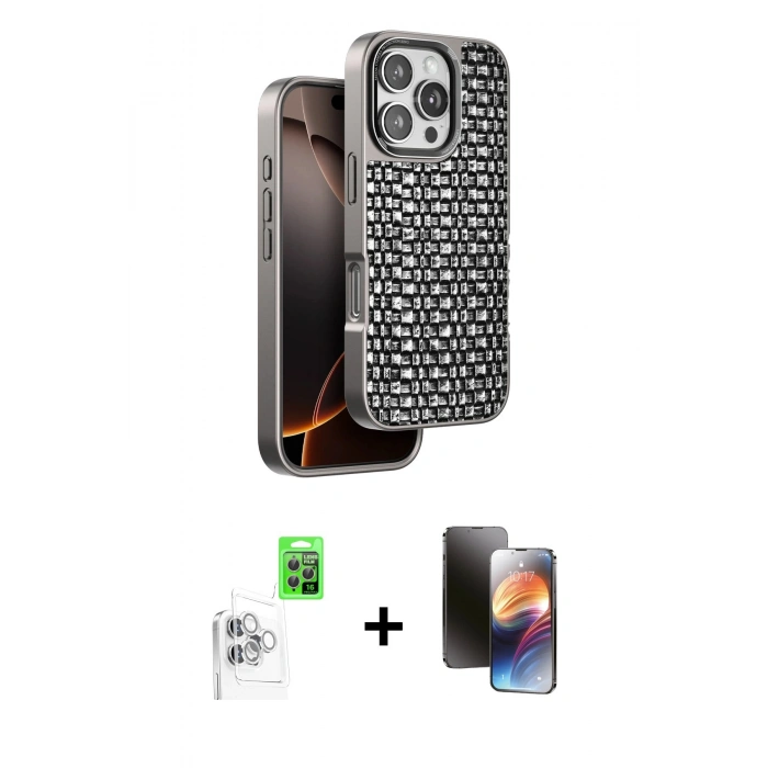 MARSİLYAN™- iPhone 16 Pro Kılıf Siluet Form Serisi - Siyah 3D Antistatik Mat Seramik Nano Ekran Koruyucu + Raze Metal Kamera Lens - BZ