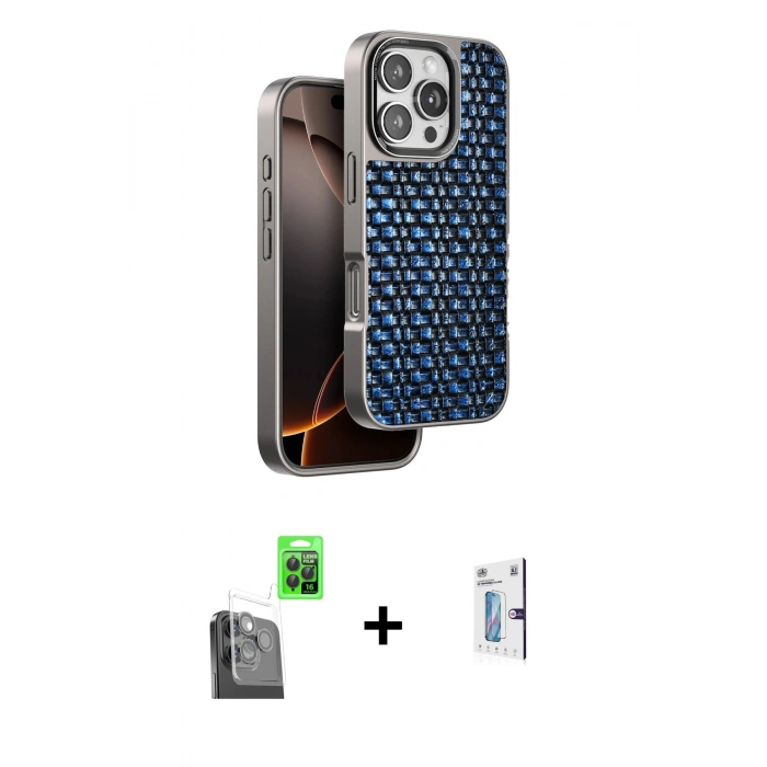 MARSİLYAN™- iPhone 16 Pro Kılıf Siluet Form Serisi - Siyah Bilvis 0.18mm Plus Cam Ekran Koruyucu + Raze Metal Kamera Lens - SH