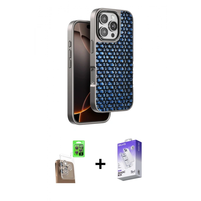 MARSİLYAN™- iPhone 16 Pro Kılıf Siluet Form Serisi - Siyah Bilvis 5in1 3D Magic Cam Ekran Koruyucu + Raze Metal Kamera Lens - CLTM