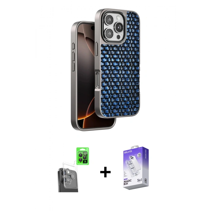 MARSİLYAN™- iPhone 16 Pro Kılıf Siluet Form Serisi - Siyah Bilvis 5in1 3D Magic Cam Ekran Koruyucu + Raze Metal Kamera Lens - SH