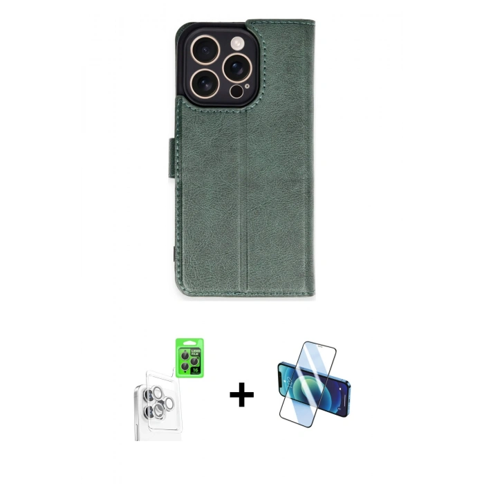 MARSİLYAN™- iPhone 16 Pro Kılıf Siluet Işık Serisi - Siyah 3D Antistatik Cam Ekran Koruyucu + Raze Metal Kamera Lens - BZ