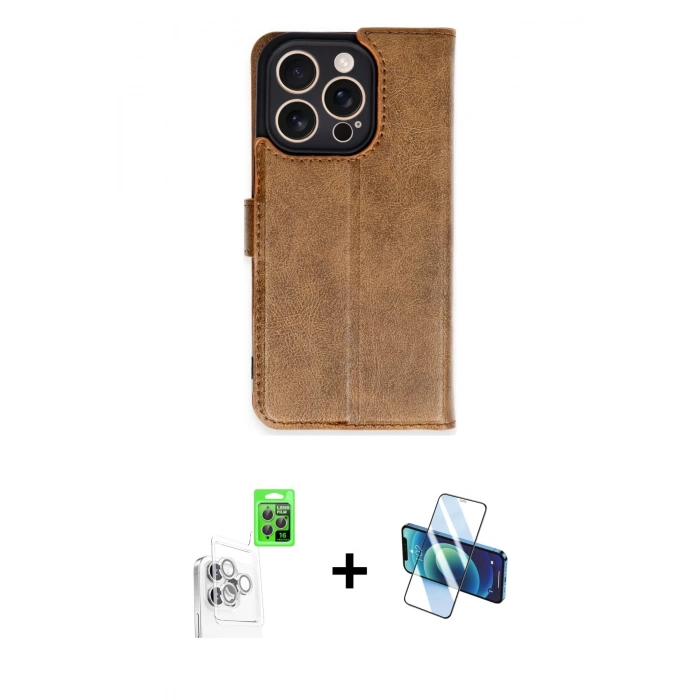 MARSİLYAN™- iPhone 16 Pro Kılıf Siluet Işık Serisi - Siyah 3D Antistatik Cam Ekran Koruyucu + Raze Metal Kamera Lens - BZ