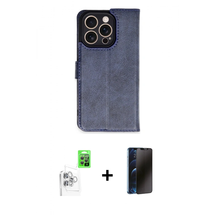 MARSİLYAN™- iPhone 16 Pro Kılıf Siluet Işık Serisi - Siyah 3D Antistatik Hayalet Cam Ekran Koruyucu + Raze Metal Kamera Lens - BZ
