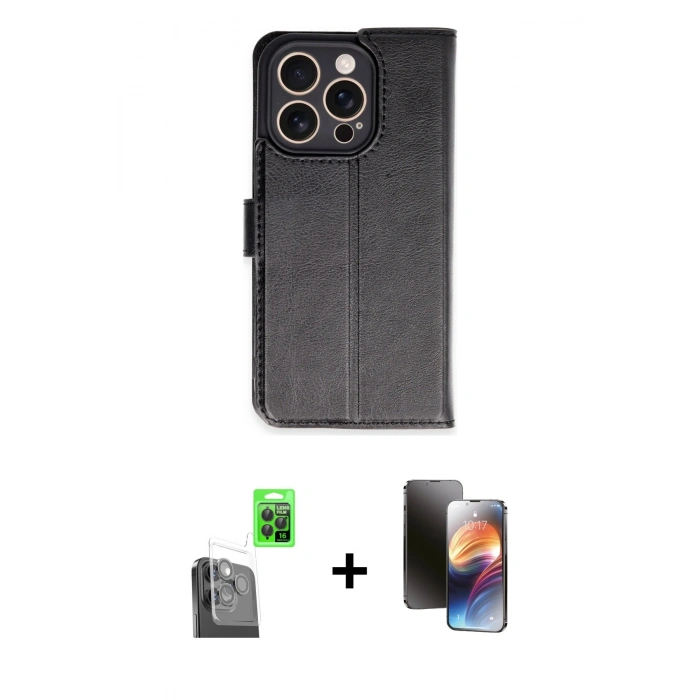 MARSİLYAN™- iPhone 16 Pro Kılıf Siluet Işık Serisi - Siyah 3D Antistatik Mat Seramik Nano Ekran Koruyucu + Siyah Raze Metal Kamera Lens