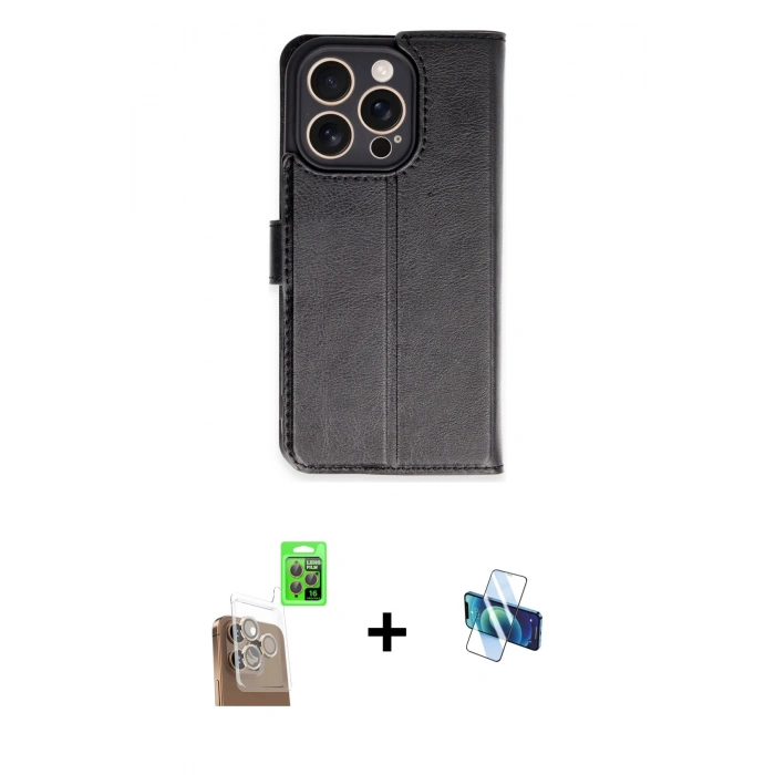MARSİLYAN™- iPhone 16 Pro Kılıf Siluet Işık Serisi - Siyah 3D Antistatik Seramik Nano Ekran Koruyucu + Raze Metal Kamera Lens - CLTM