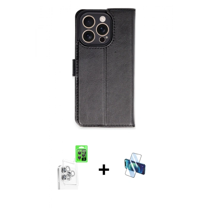 MARSİLYAN™- iPhone 16 Pro Kılıf Siluet Işık Serisi - Siyah 3D Antistatik Seramik Nano Ekran Koruyucu + Raze Metal Kamera Lens - BZ