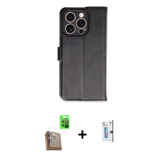 MARSİLYAN™- iPhone 16 Pro Kılıf Siluet Işık Serisi - Siyah Bilvis 0.18mm Plus Cam Ekran Koruyucu + Raze Metal Kamera Lens - CLTM