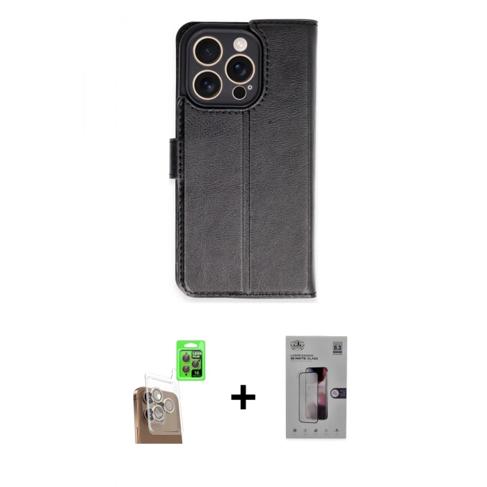 MARSİLYAN™- iPhone 16 Pro Kılıf Siluet Işık Serisi - Siyah Bilvis 3D Mat Cam Ekran Koruyucu + Raze Metal Kamera Lens - CLTM