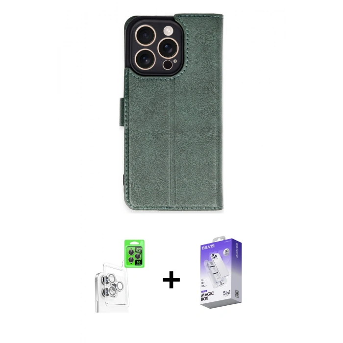 MARSİLYAN™- iPhone 16 Pro Kılıf Siluet Işık Serisi - Siyah Bilvis 5in1 3D Magic Cam Ekran Koruyucu + Raze Metal Kamera Lens - BZ