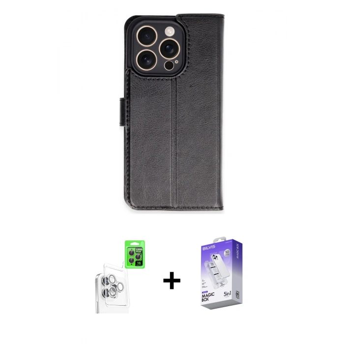 MARSİLYAN™- iPhone 16 Pro Kılıf Siluet Işık Serisi - Siyah Bilvis 5in1 3D Magic Cam Ekran Koruyucu + Raze Metal Kamera Lens - BZ