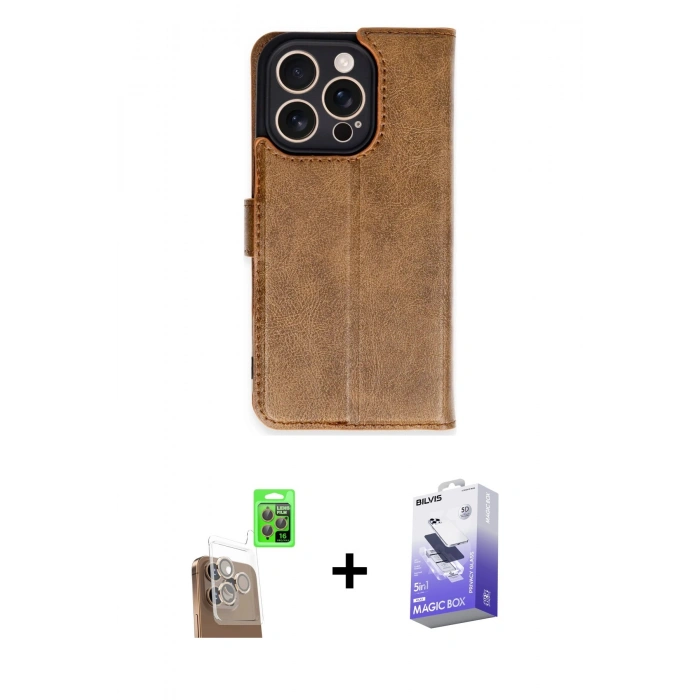 MARSİLYAN™- iPhone 16 Pro Kılıf Siluet Işık Serisi - Siyah Bilvis 5in1 5D Magic Hayalet Cam Ekran Koruyucu + Raze Metal Kamera Lens - CLTM