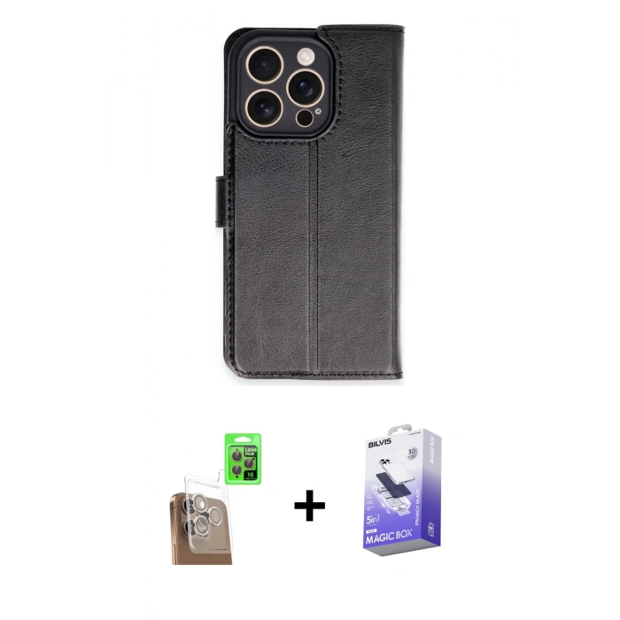 MARSİLYAN™- iPhone 16 Pro Kılıf Siluet Işık Serisi - Siyah Bilvis 5in1 5D Magic Hayalet Cam Ekran Koruyucu + Raze Metal Kamera Lens - CLTM