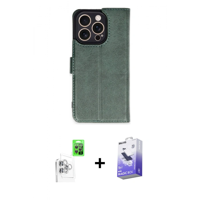 MARSİLYAN™- iPhone 16 Pro Kılıf Siluet Işık Serisi - Siyah Bilvis 5in1 5D Magic Hayalet Cam Ekran Koruyucu + Raze Metal Kamera Lens - BZ
