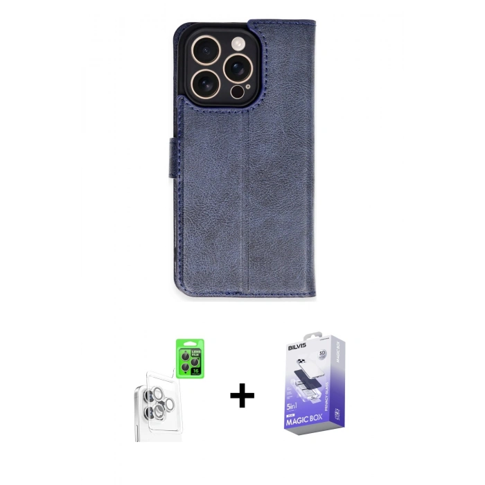 MARSİLYAN™- iPhone 16 Pro Kılıf Siluet Işık Serisi - Siyah Bilvis 5in1 5D Magic Hayalet Cam Ekran Koruyucu + Raze Metal Kamera Lens - BZ