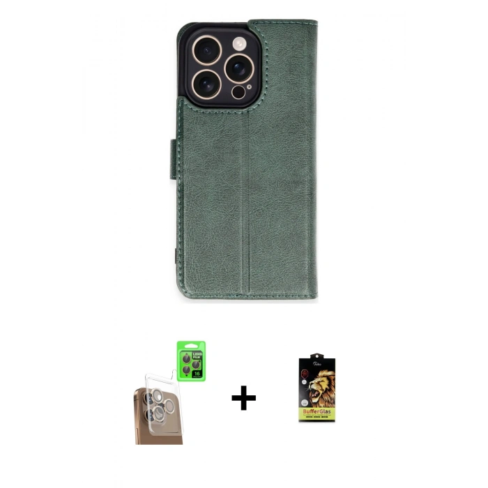 MARSİLYAN™- iPhone 16 Pro Kılıf Siluet Işık Serisi - Siyah Buffer Cam Ekran Koruyucu + Raze Metal Kamera Lens - CLTM