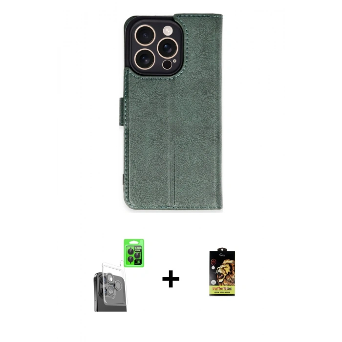 MARSİLYAN™- iPhone 16 Pro Kılıf Siluet Işık Serisi - Siyah Buffer Cam Ekran Koruyucu + Raze Metal Kamera Lens - SH