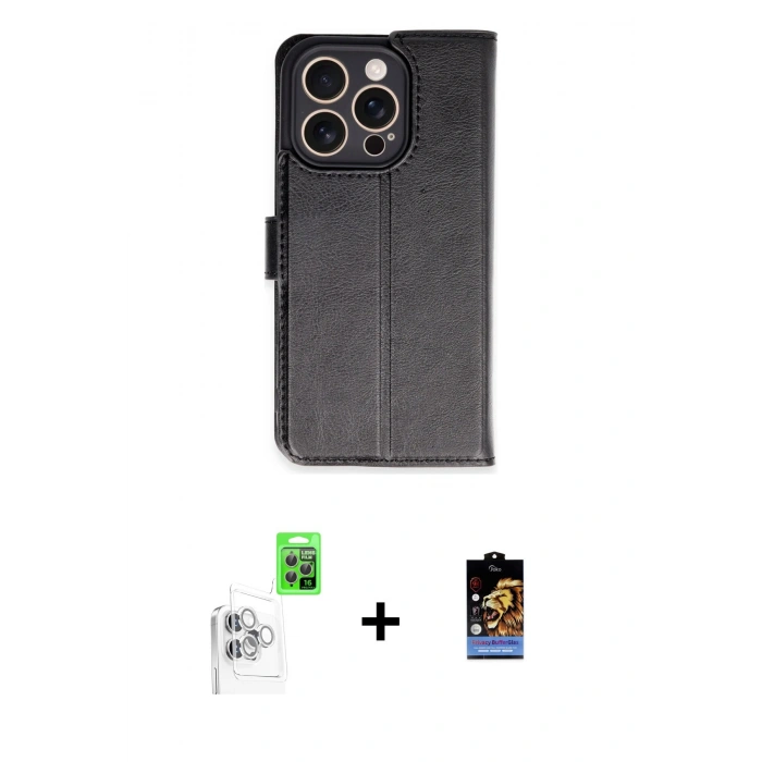 MARSİLYAN™- iPhone 16 Pro Kılıf Siluet Işık Serisi - Siyah Buffer Hayalet Cam Ekran Koruyucu + Raze Metal Kamera Lens - BZ