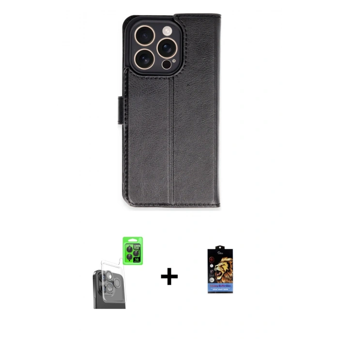 MARSİLYAN™- iPhone 16 Pro Kılıf Siluet Işık Serisi - Siyah Buffer Hayalet Cam Ekran Koruyucu + Raze Metal Kamera Lens - SH