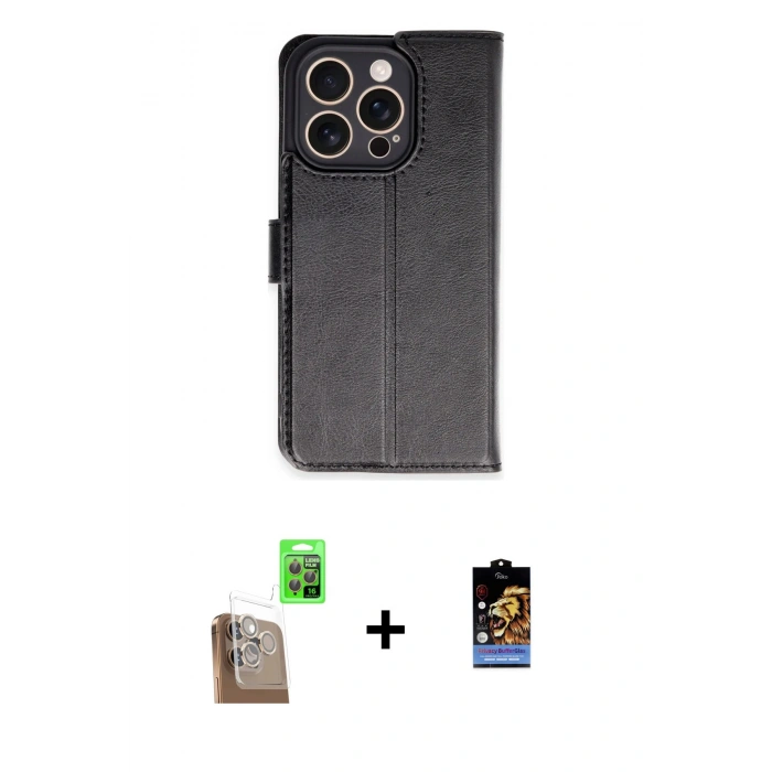 MARSİLYAN™- iPhone 16 Pro Kılıf Siluet Işık Serisi - Siyah Buffer Hayalet Cam Ekran Koruyucu + Raze Metal Kamera Lens - CLTM