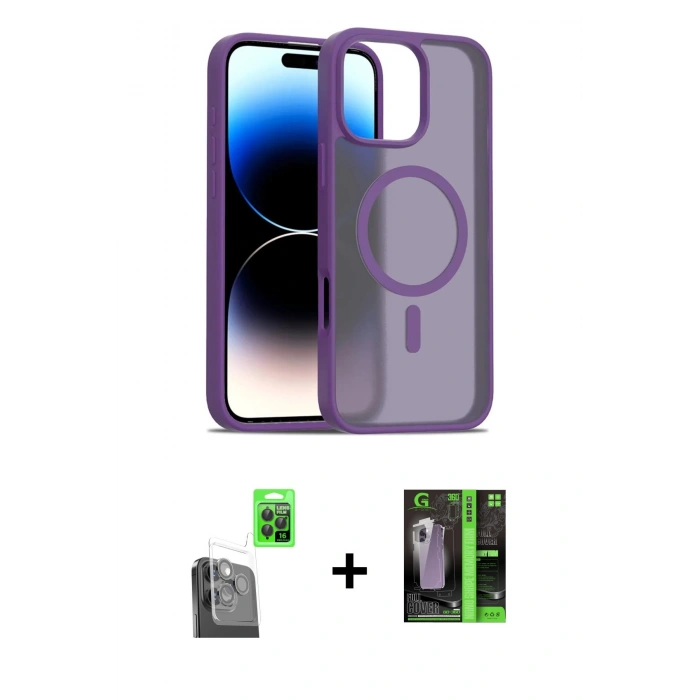 MARSİLYAN™- iPhone 16 Pro Kılıf Siluet Minimal Prime - Şeffaf 360 Full Body Arka Koruyucu + Siyah Raze Metal Kamera Lens