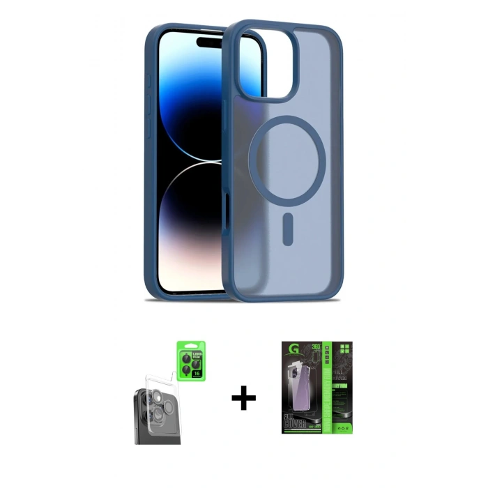 MARSİLYAN™- iPhone 16 Pro Kılıf Siluet Minimal Prime - Şeffaf 360 Full Body Arka Koruyucu + Siyah Raze Metal Kamera Lens