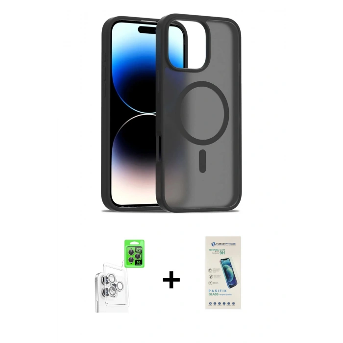 MARSİLYAN™- iPhone 16 Pro Kılıf Siluet Minimal Prime - Şeffaf Pasifik Cam Ekran Koruyucu + Raze Metal Kamera Lens - BZ