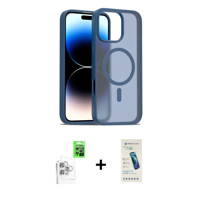 MARSİLYAN™- iPhone 16 Pro Kılıf Siluet Minimal Prime - Şeffaf Pasifik Cam Ekran Koruyucu + Raze Metal Kamera Lens - BZ
