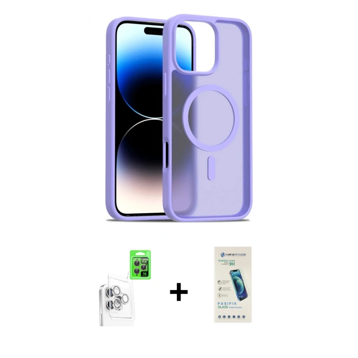 MARSİLYAN™- iPhone 16 Pro Kılıf Siluet Minimal Prime - Şeffaf Pasifik Cam Ekran Koruyucu + Raze Metal Kamera Lens - BZ